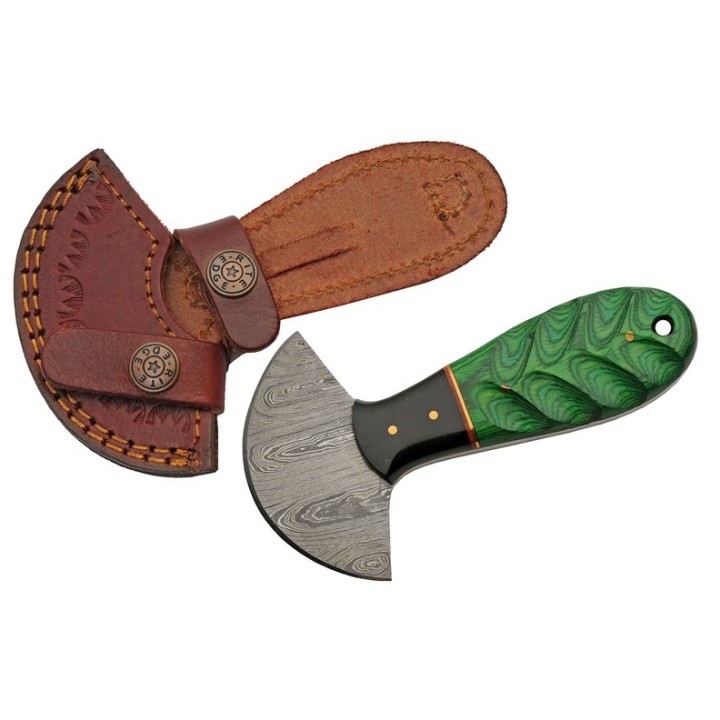 Couteau D'Esquimau Ulu Cutter Green Manche Bois & Corne Lame 256 Couches Etui Cuir DM1298GN - Livraison Gratuite