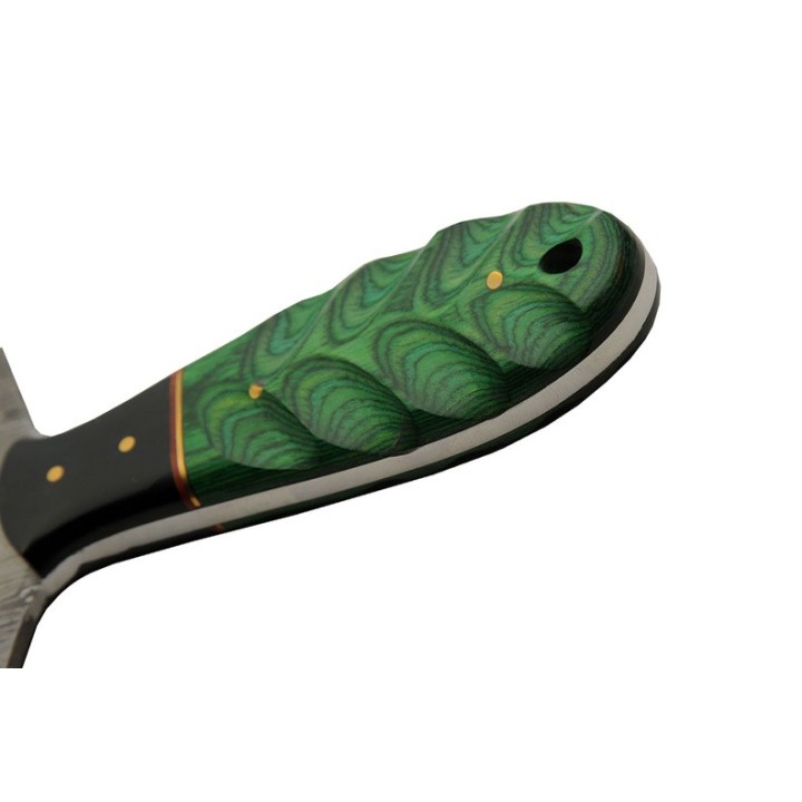 Couteau D'Esquimau Ulu Cutter Green Manche Bois & Corne Lame 256 Couches Etui Cuir DM1298GN - Livraison Gratuite