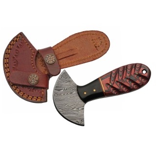 Couteau D'Esquimau Ulu Cutter Red Manche Bois & Corne Lame 256 Couches Etui Cuir DM1298RD - Livraison Gratuite