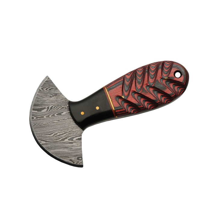 Couteau D'Esquimau Ulu Cutter Red Manche Bois & Corne Lame 256 Couches Etui Cuir DM1298RD - Livraison Gratuite