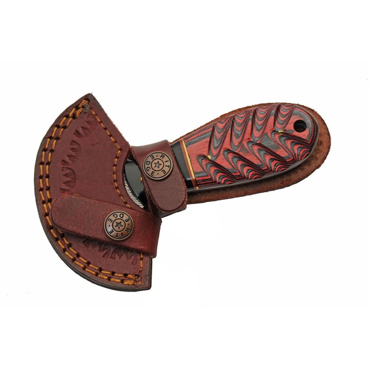 Couteau D'Esquimau Ulu Cutter Red Manche Bois & Corne Lame 256 Couches Etui Cuir DM1298RD - Livraison Gratuite