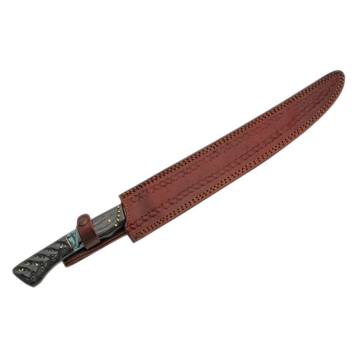 Sabre Epée Sword Damas Lame 256 Couches Manche Bois/Turquoise Etui Cuir DM5025 - Livraison Gratuite