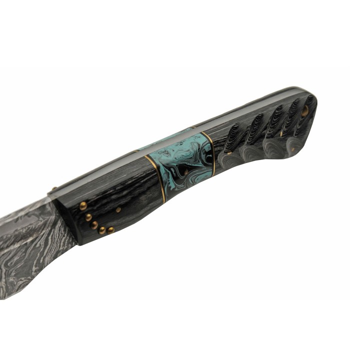 Sabre Epée Sword Damas Lame 256 Couches Manche Bois/Turquoise Etui Cuir DM5025 - Livraison Gratuite
