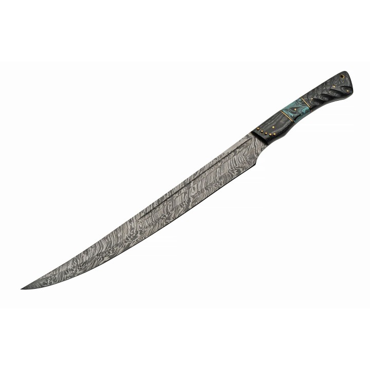 Sabre Epée Sword Damas Lame 256 Couches Manche Bois/Turquoise Etui Cuir DM5025 - Livraison Gratuite