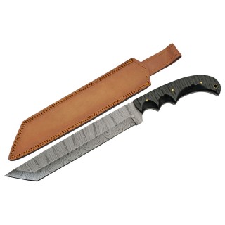 Couteau Machette Damas Great Slate Lame 256 Couches Manche Micarta Etui Cuir DM1323 - Livraison Gratuite