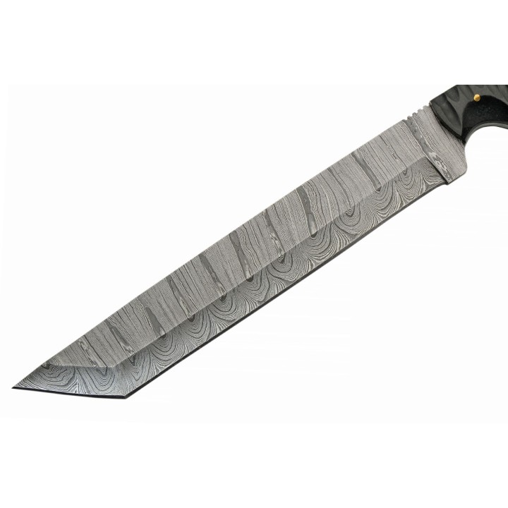 Couteau Machette Damas Great Slate Lame 256 Couches Manche Micarta Etui Cuir DM1323 - Livraison Gratuite