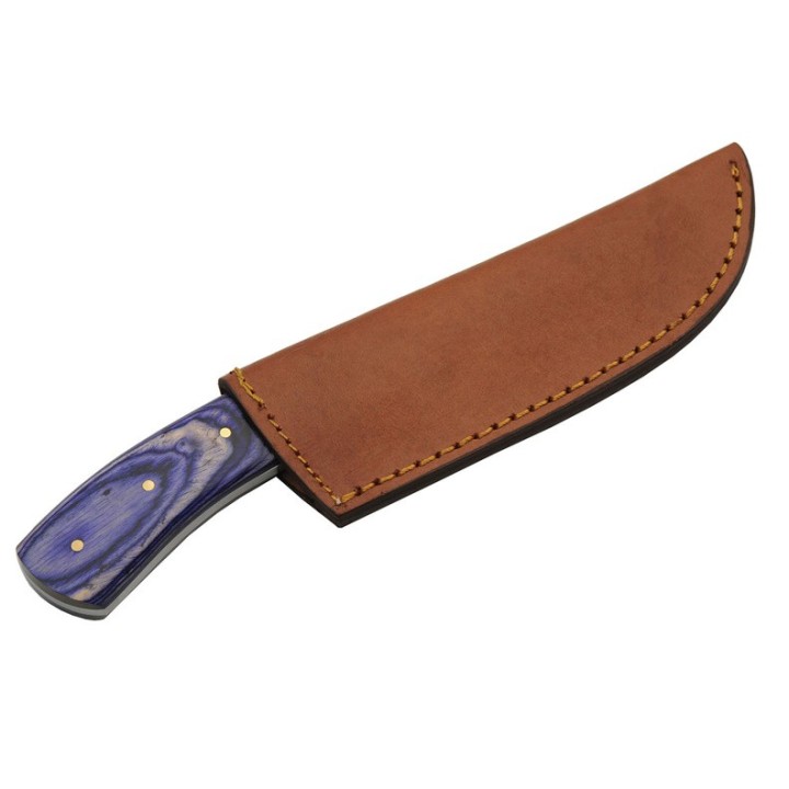 Couteau De Chasse Damas Opal Blue Hunter Lame Acier Damas 256 Couches Etui Cuir DM1312 - Livraison Gratuite