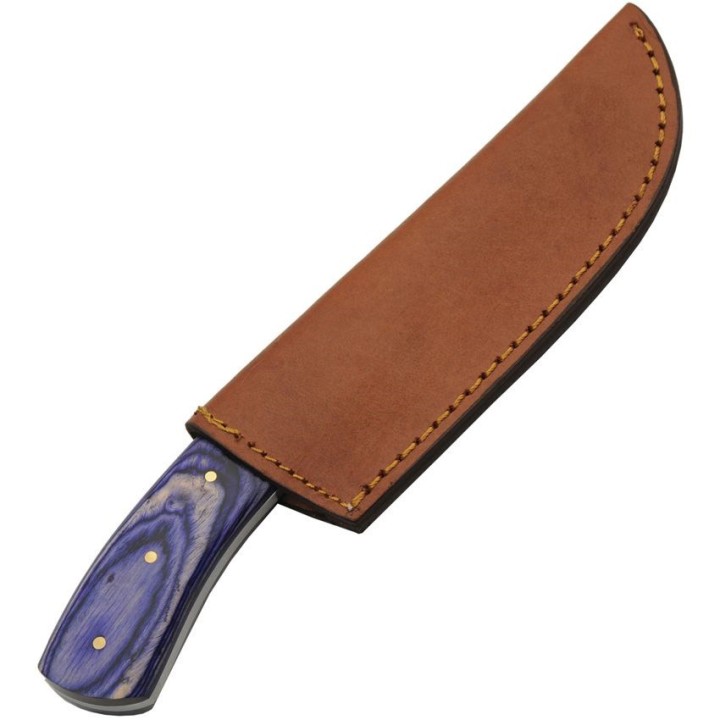 Couteau De Chasse Damas Opal Blue Hunter Lame Acier Damas 256 Couches Etui Cuir DM1312 - Livraison Gratuite