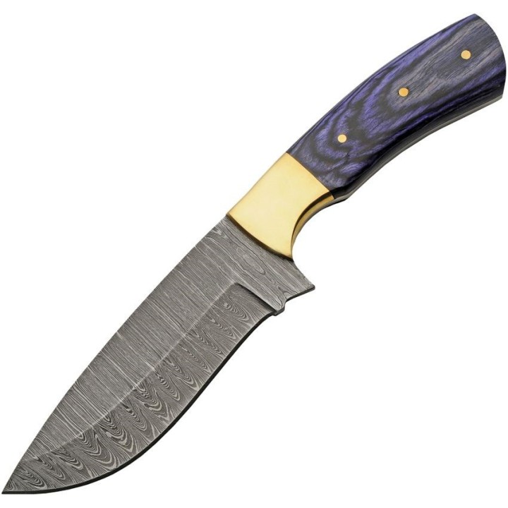 Couteau De Chasse Damas Opal Blue Hunter Lame Acier Damas 256 Couches Etui Cuir DM1312 - Livraison Gratuite