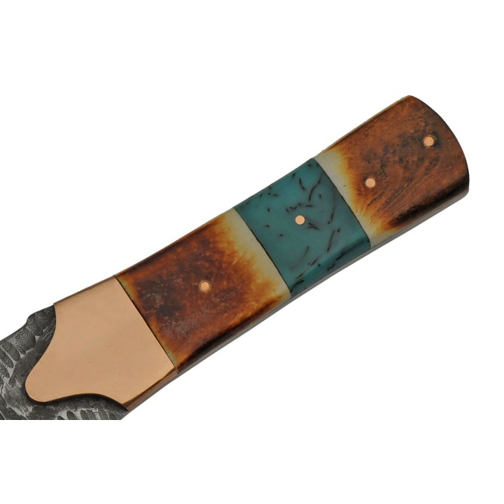 Couteau Damas Flint Lame Acier Damas 256 Couches Manche Os Etui Cuir DM1270 - Livraison Gratuite