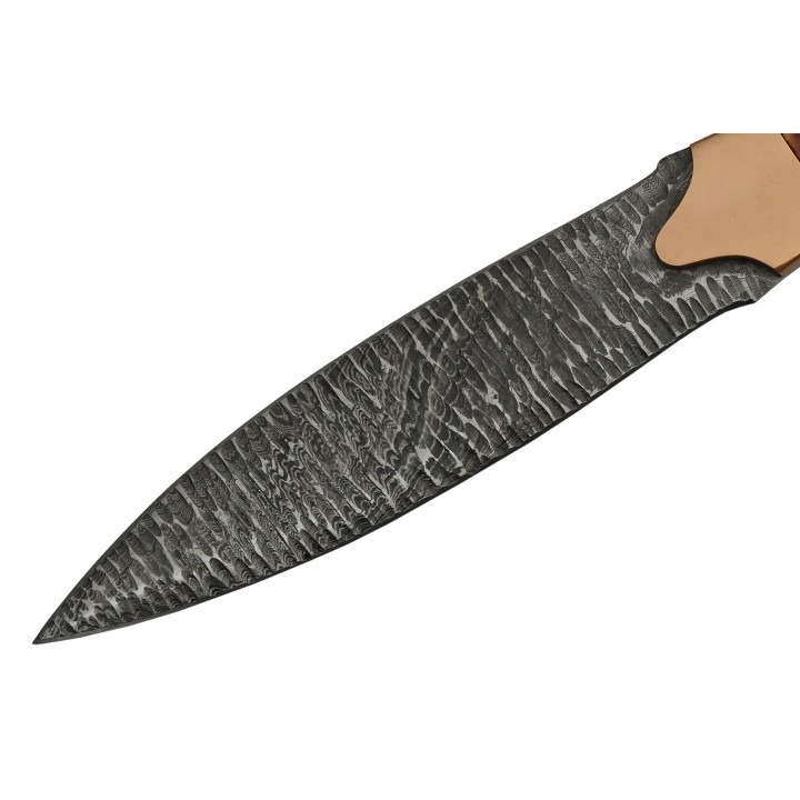 Couteau Damas Flint Lame Acier Damas 256 Couches Manche Os Etui Cuir DM1270 - Livraison Gratuite