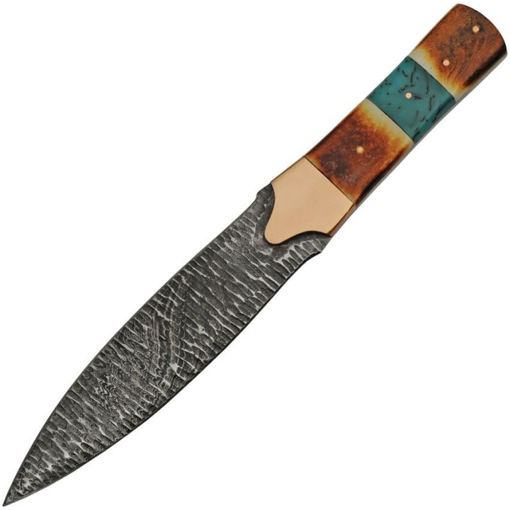 Couteau Damas Flint Lame Acier Damas 256 Couches Manche Os Etui Cuir DM1270 - Livraison Gratuite
