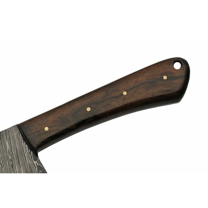 Couteau Couperet Butcher Chopper Damas Lame 256 Couches Manche Bois Etui Cuir DM1278 - Livraison Gratuite