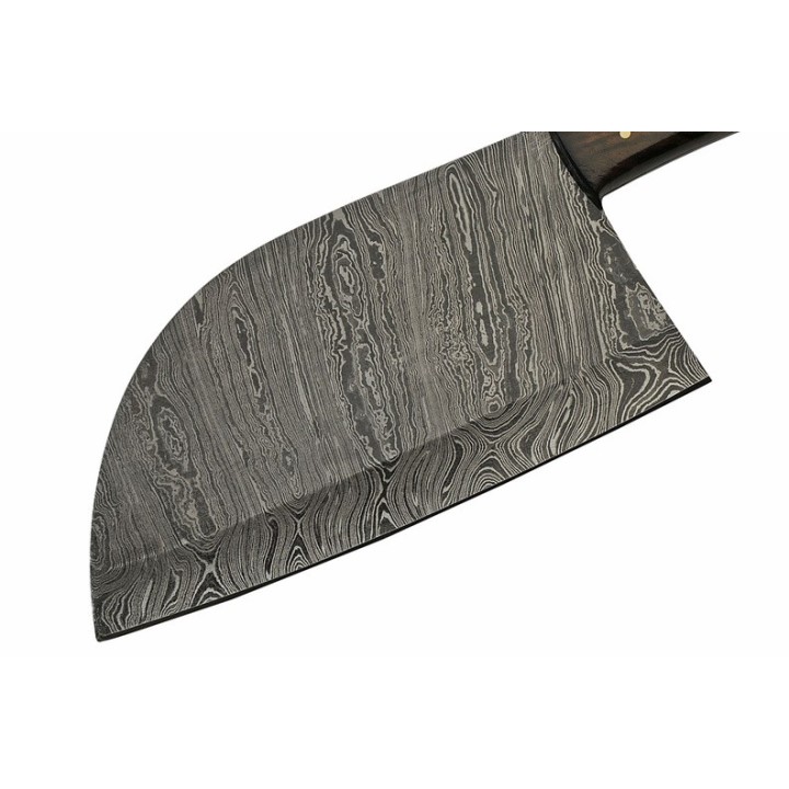 Couteau Couperet Butcher Chopper Damas Lame 256 Couches Manche Bois Etui Cuir DM1278 - Livraison Gratuite