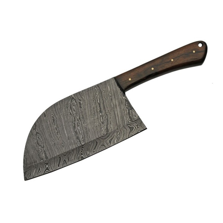 Couteau Couperet Butcher Chopper Damas Lame 256 Couches Manche Bois Etui Cuir DM1278 - Livraison Gratuite