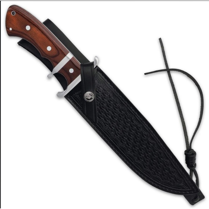 Couteau Hibben Sub-Hilt Fighter Lame Acier 5Cr15MoV Manche Bois Etui Cuir GH5111 - Livraison Gratuite 