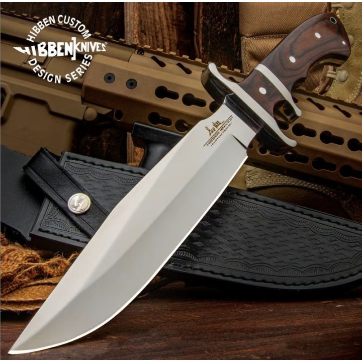 Couteau Hibben Sub-Hilt Fighter Lame Acier 5Cr15MoV Manche Bois Etui Cuir GH5111 - Livraison Gratuite 