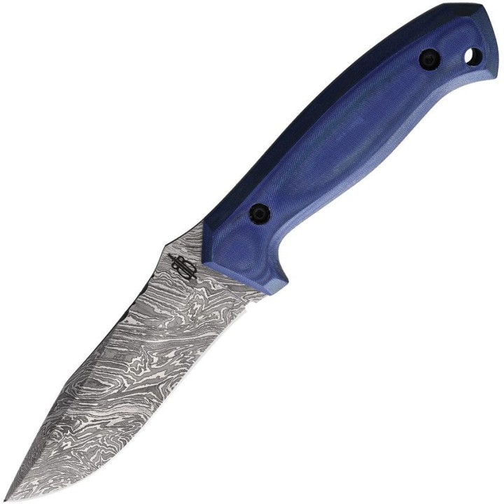 Couteau Damas BucknBear Blue Pro-Lite Hunter Lame 256 Couches Manche G10 Etui Cuir BNB13353 - Livraison Gratuite