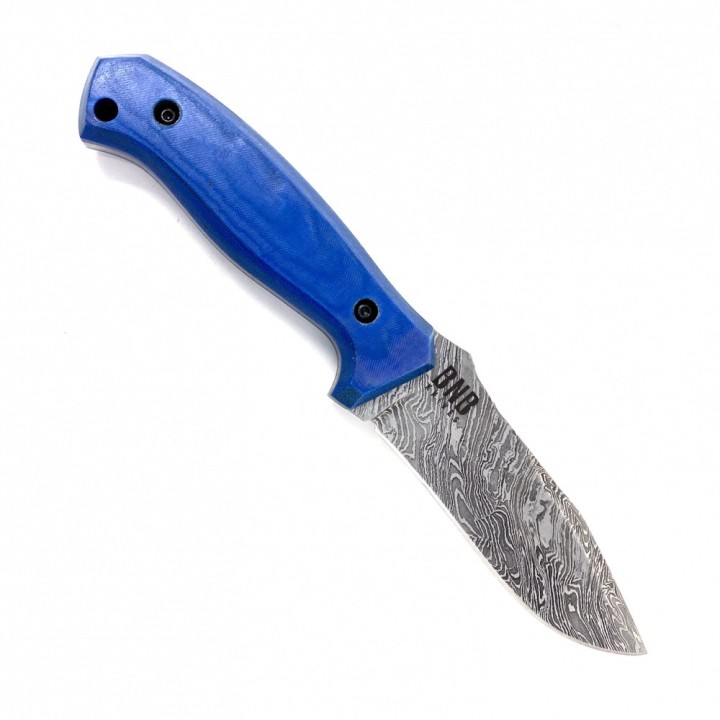 Couteau Damas BucknBear Blue Pro-Lite Hunter Lame 256 Couches Manche G10 Etui Cuir BNB13353 - Livraison Gratuite