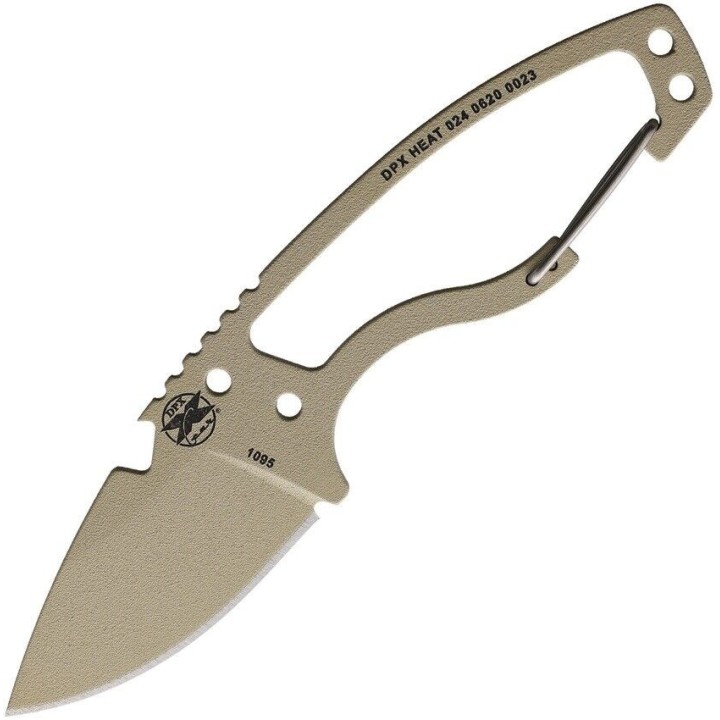 Couteau DPx Gear HEAT Hiker Desert Tan Lame Acier Carbone 1095 Manche Mousqueton Etui Kydex USA DPXHTX024 - Livraison Gratuite