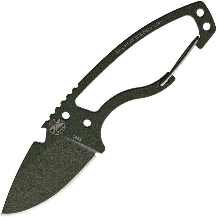 Couteau DPx Gear HEAT Hiker Green Lame Acier Carbone 1095 Manche Mousqueton Etui Kydex USA DPXHTX025 - Livraison Gratuite