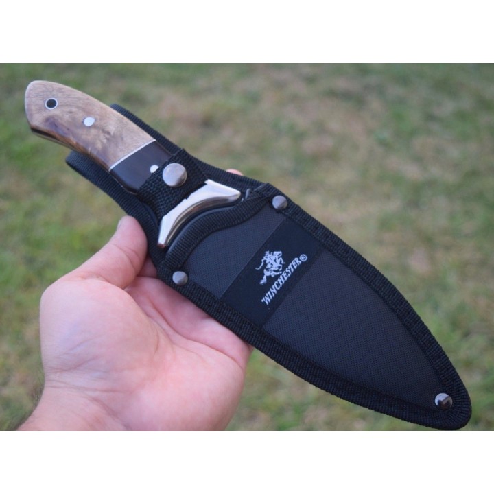 Couteau de Chasse Winchester Guthook Lame Acier Inox Manche Bois Etui Nylon G2241783 - Livraison Gratuite