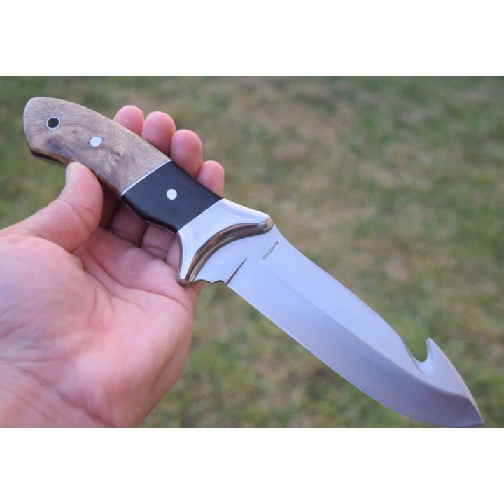 Couteau de Chasse Winchester Guthook Lame Acier Inox Manche Bois Etui Nylon G2241783 - Livraison Gratuite