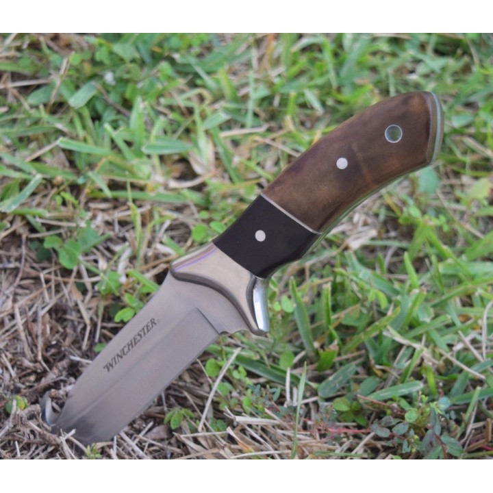Couteau de Chasse Winchester Guthook Lame Acier Inox Manche Bois Etui Nylon G2241783 - Livraison Gratuite