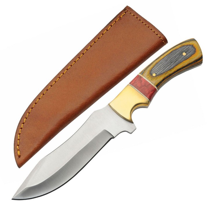 Couteau Bushcraft Rite Edge Hunter Lame Acier Inox Manche Bois Etui Cuir PA203449AM - Livraison Gratuite