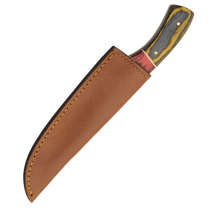 Couteau Bushcraft Rite Edge Hunter Lame Acier Inox Manche Bois Etui Cuir PA203449AM - Livraison Gratuite