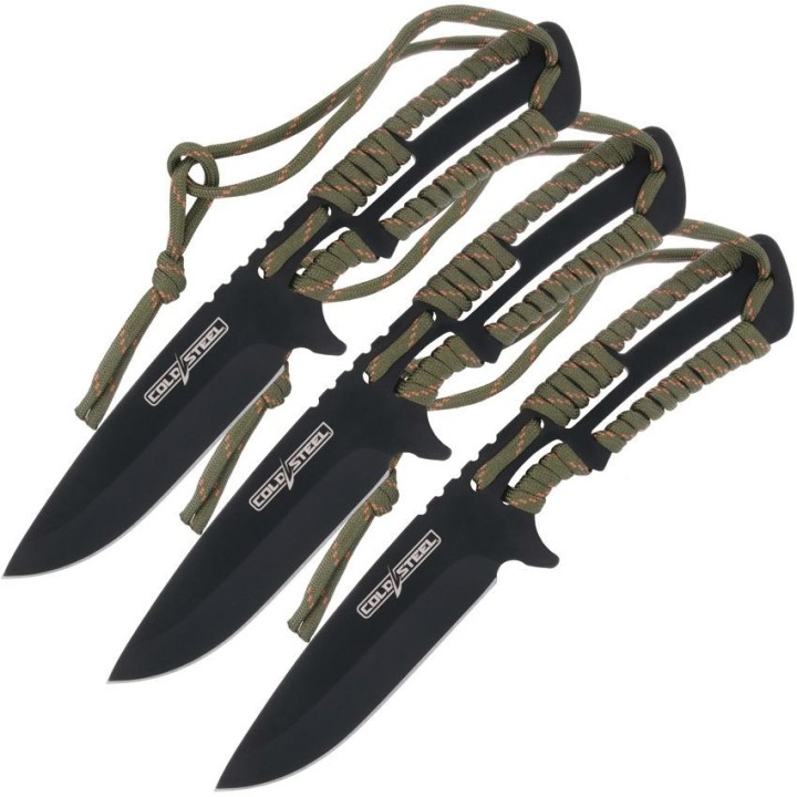 Set de 3 Couteaux de Lancer Cold Steel Throwing Knives Lame Acier 420 Manche Paracorde Etui CSTH44KVD3PK - Livraison Gratuite