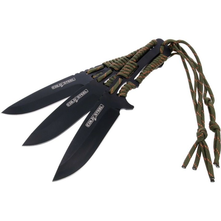 Set de 3 Couteaux de Lancer Cold Steel Throwing Knives Lame Acier 420 Manche Paracorde Etui CSTH44KVD3PK - Livraison Gratuite