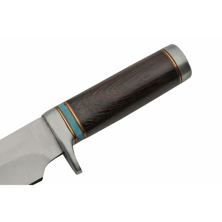 Poignard Couteau de Chasse Bowie Classic Hunter Lame Acier 3Cr13 Manche Bois Etui Cuir PA203418 - Livraison Gratuite