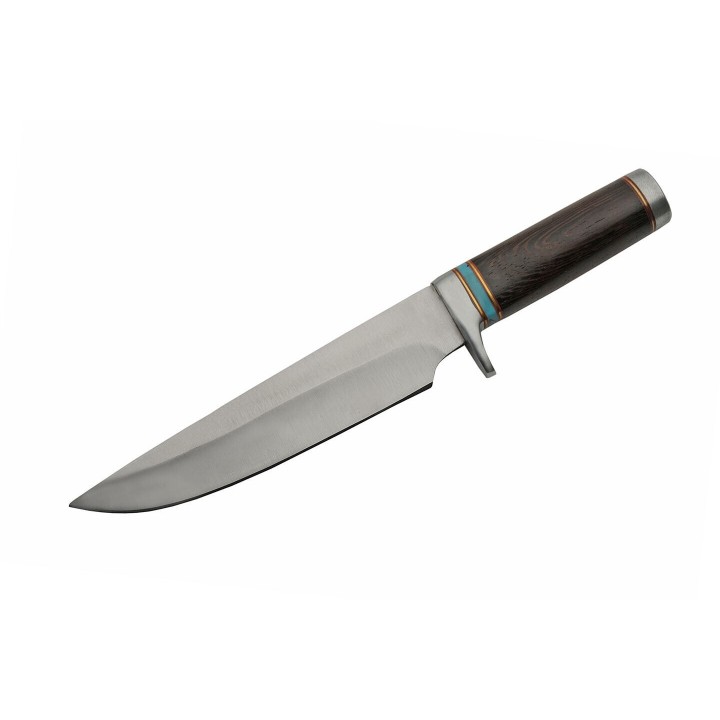Poignard Couteau de Chasse Bowie Classic Hunter Lame Acier 3Cr13 Manche Bois Etui Cuir PA203418 - Livraison Gratuite