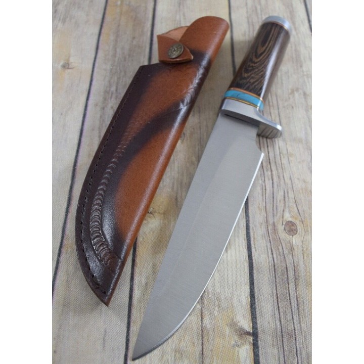 Poignard Couteau de Chasse Bowie Classic Hunter Lame Acier 3Cr13 Manche Bois Etui Cuir PA203418 - Livraison Gratuite