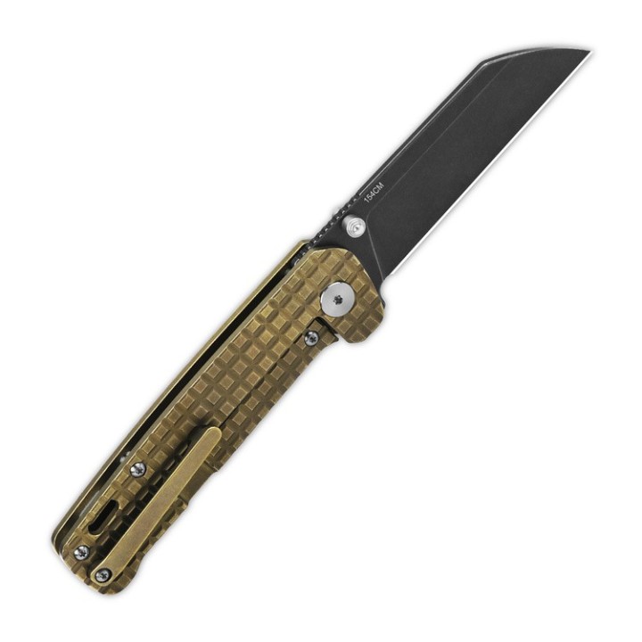 Couteau QSP Penguin Frag Bronze Titanium Lame Acier 154CM Manche Titane IKBS Clip QS130BFRG - Livraison Gratuite
