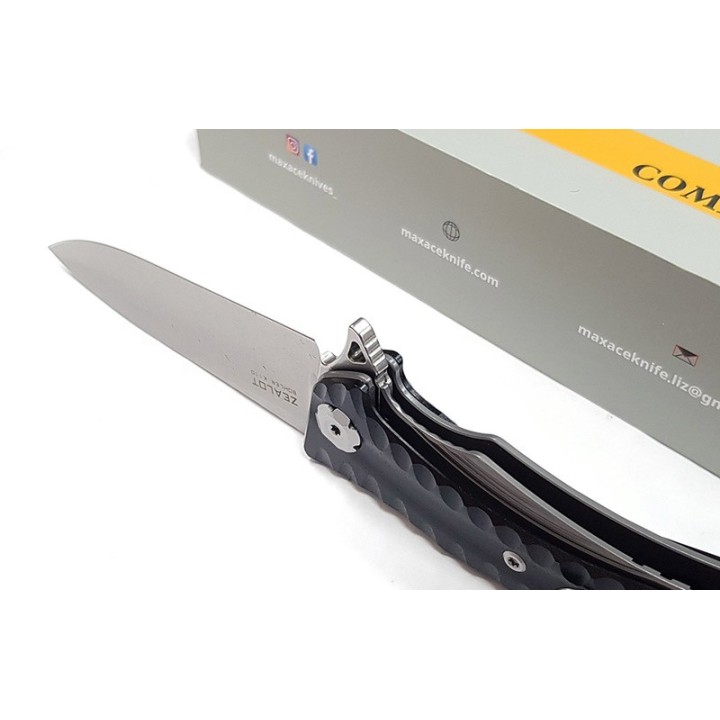 Couteau Maxace Zealot Black Lame Acier Bohler K110 IKBS G10 Handle Linerlock Clip MAXMCZ201 - Livraison Gratuite