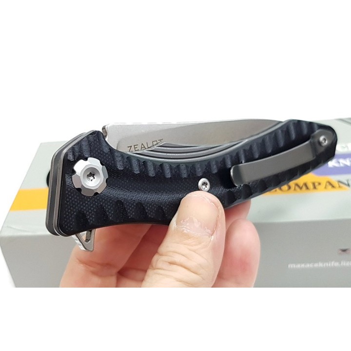 Couteau Maxace Zealot Black Lame Acier Bohler K110 IKBS G10 Handle Linerlock Clip MAXMCZ201 - Livraison Gratuite