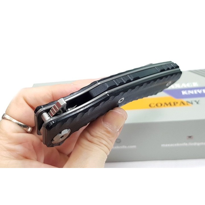 Couteau Maxace Zealot Black Lame Acier Bohler K110 IKBS G10 Handle Linerlock Clip MAXMCZ201 - Livraison Gratuite