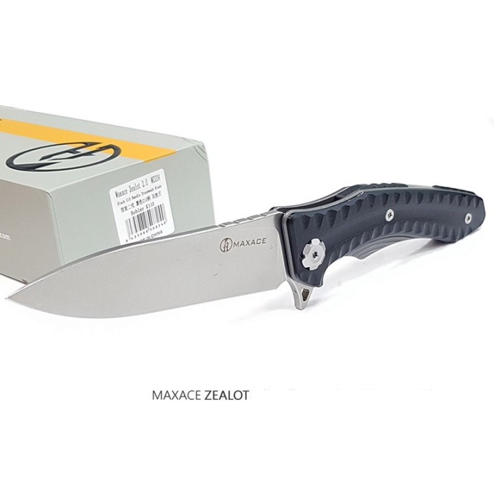 Couteau Maxace Zealot Black Lame Acier Bohler K110 IKBS G10 Handle Linerlock Clip MAXMCZ201 - Livraison Gratuite