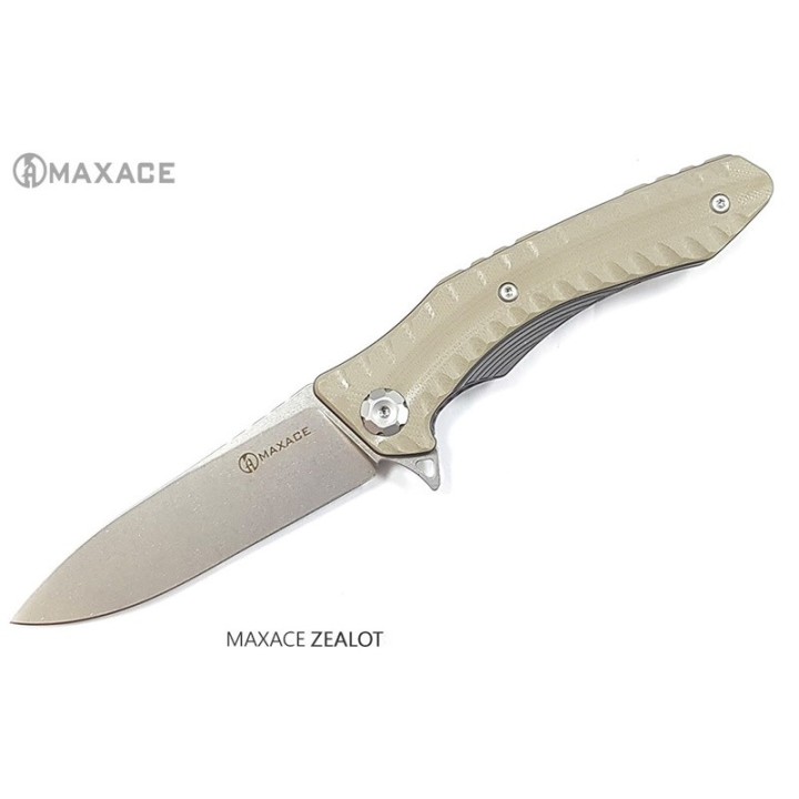 Couteau Maxace Zealot Tan Lame Acier Bohler K110 IKBS G10 Handle Linerlock Clip MAXMCZ203 - Livraison Gratuite
