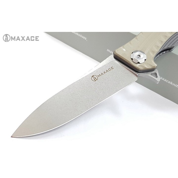 Couteau Maxace Zealot Tan Lame Acier Bohler K110 IKBS G10 Handle Linerlock Clip MAXMCZ203 - Livraison Gratuite