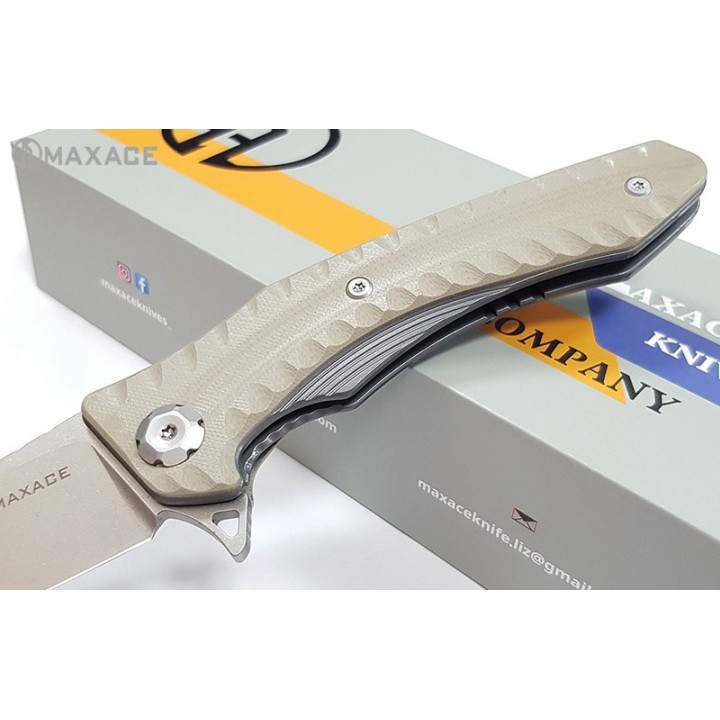 Couteau Maxace Zealot Tan Lame Acier Bohler K110 IKBS G10 Handle Linerlock Clip MAXMCZ203 - Livraison Gratuite