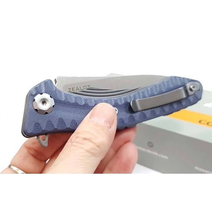 Couteau Maxace Zealot Blue-Gray Lame Acier Bohler K110 IKBS G10 Handle Linerlock Clip MAXMCZ202 - Livraison Gratuite
