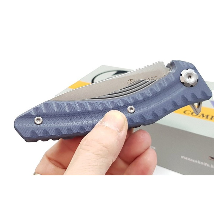 Couteau Maxace Zealot Blue-Gray Lame Acier Bohler K110 IKBS G10 Handle Linerlock Clip MAXMCZ202 - Livraison Gratuite