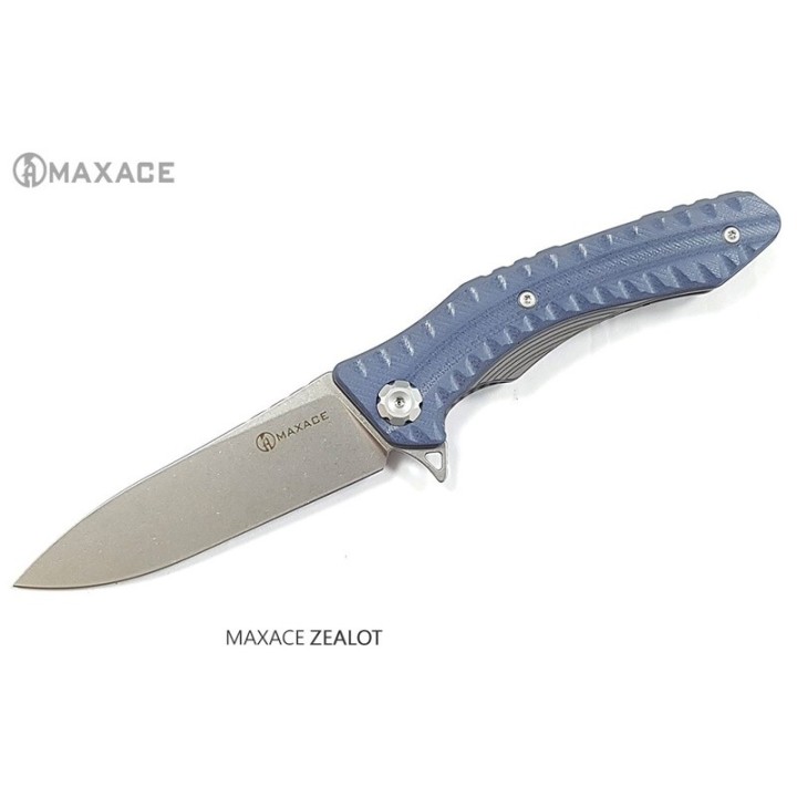 Couteau Maxace Zealot Blue-Gray Lame Acier Bohler K110 IKBS G10 Handle Linerlock Clip MAXMCZ202 - Livraison Gratuite