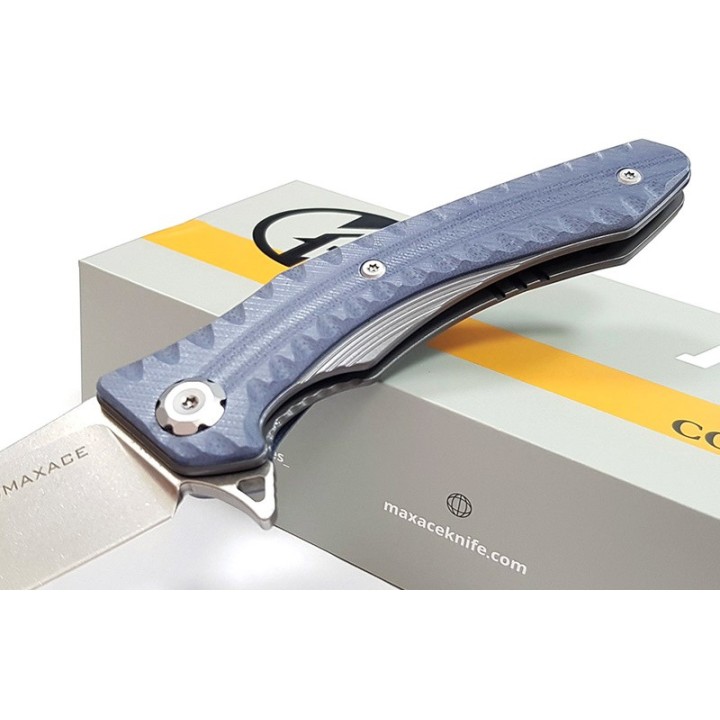 Couteau Maxace Zealot Blue-Gray Lame Acier Bohler K110 IKBS G10 Handle Linerlock Clip MAXMCZ202 - Livraison Gratuite