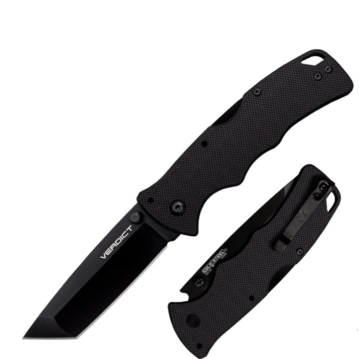 Couteau Cold Steel Verdict Tanto Lame Acier AUS-10A Manche G10 Tri-Ad Lock Clip CSFLC3T10A - Livraison Gratuite