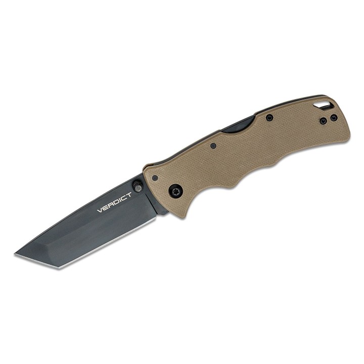 Couteau Cold Steel Verdict Tanto Lame Acier AUS-10A Manche G10 FDE Tri-Ad Lock Clip CSFLC3T10AFDE - Livraison Gratuite