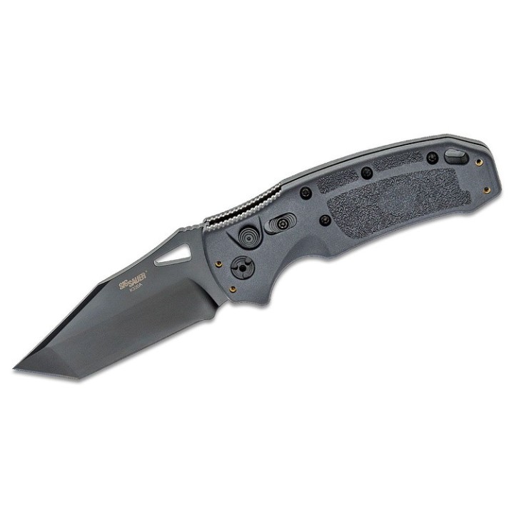 Couteau Automatique SIG Sauer K320A Black Drop Point Acier S30V Manche Gray Polymère Clip USA SIG36322 - Livraison Gratuite